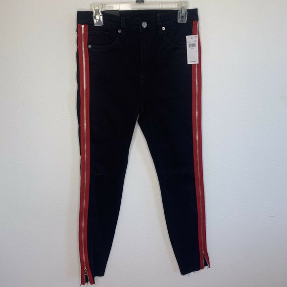 Blank NYC Black Jeans Pants Moto Side Leg Red